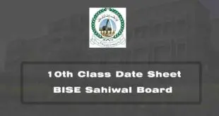 10th Class Date Sheet Sahiwal Board